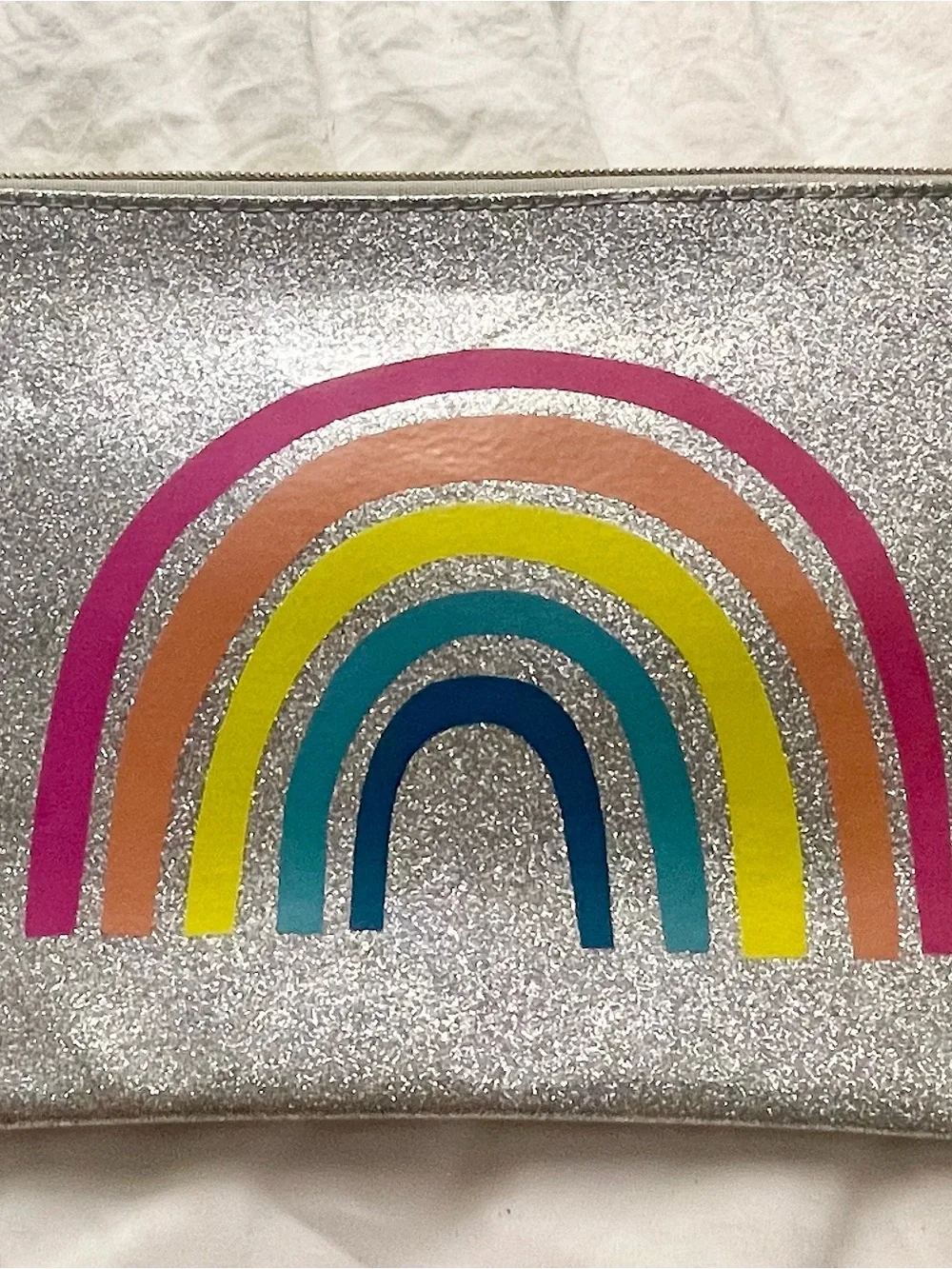 Silver Glitter Rainbow Pencil Pouch - Multicolor Zipper Bag ~ School Supplies